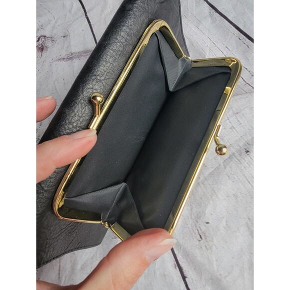 Buxton Julia Clutch Checkbook Wallet Navy Blue Leather Kisslock Coin Purse - Picture 7 of 10